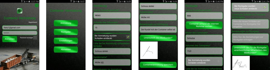 Smartphone App zur Erfassung und Verwaltung von Containern per Handy und Tablet