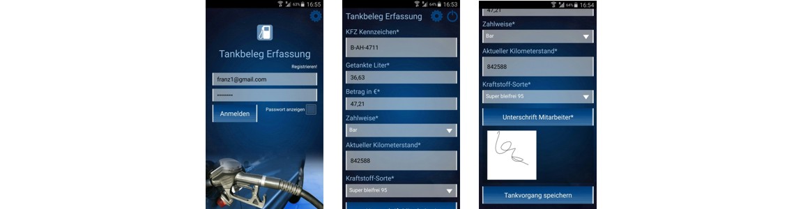 Smartphone App zur Erfassung von Tankbeleg und Tankquittung