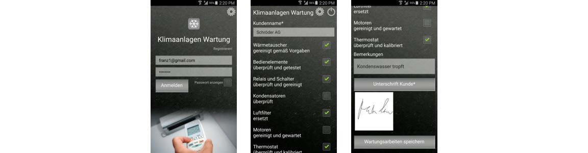 Smartphone App für digitale Wartungsprotokolle und Wartungsberichte