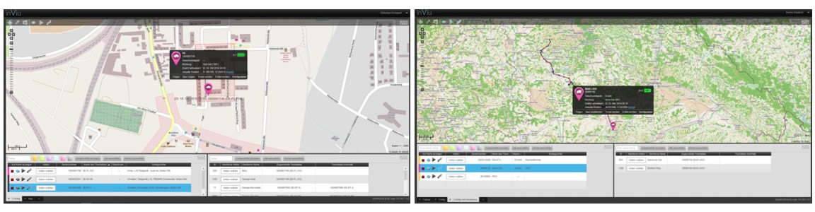 GPS-Tracking von Walze mit Anzeige der GPS Position und Route in einer Landkarte und Straßenkarte im Webportal