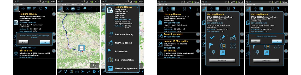 Aufträge, Nachrichten und neue Fahrziele vom Webportal an ein Smartphone oder Tablet versenden